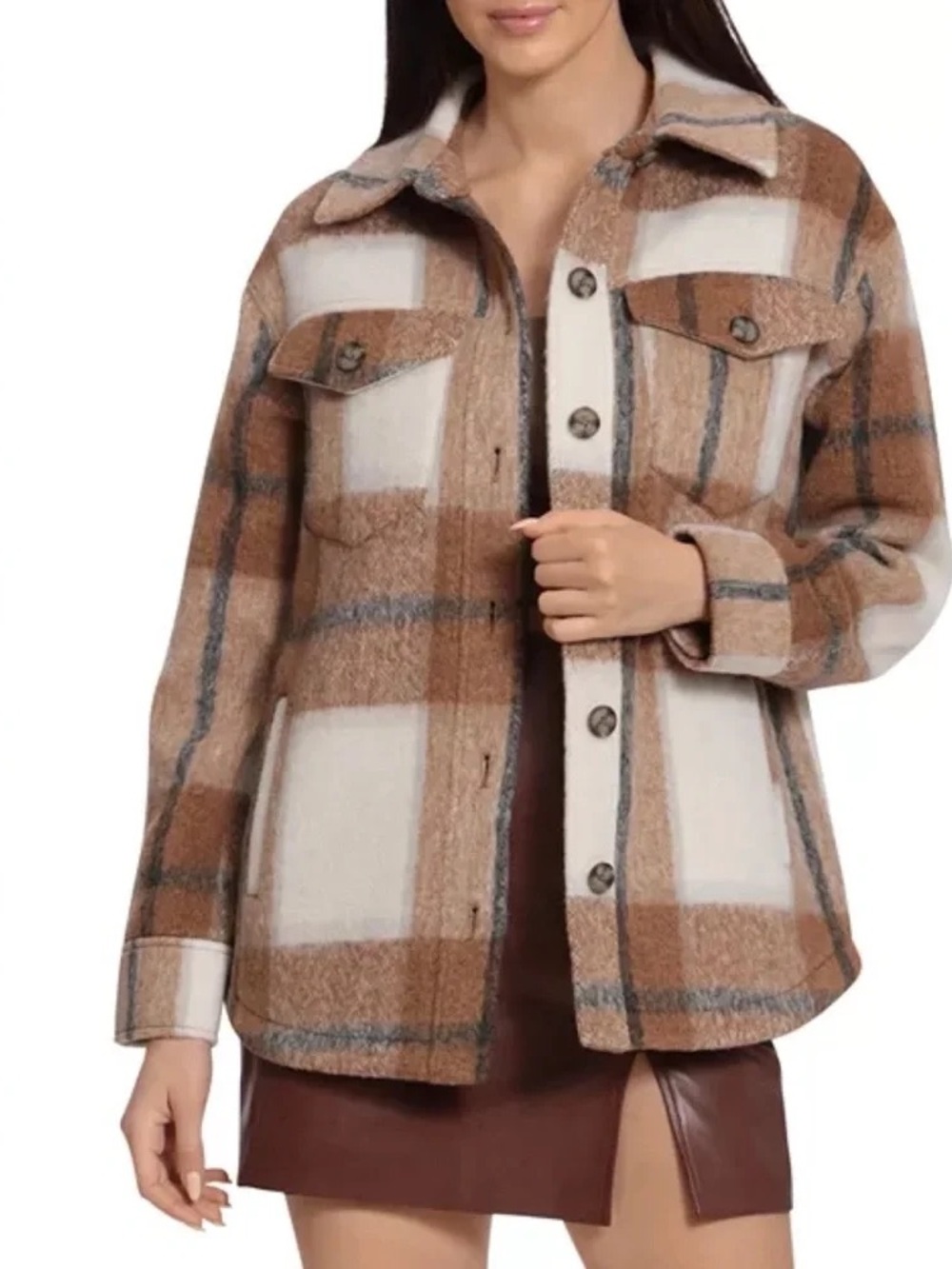 Anthropologie Avec Les Filles Brushed Plaid Shacket Shirt Jacket Women's Size 3X